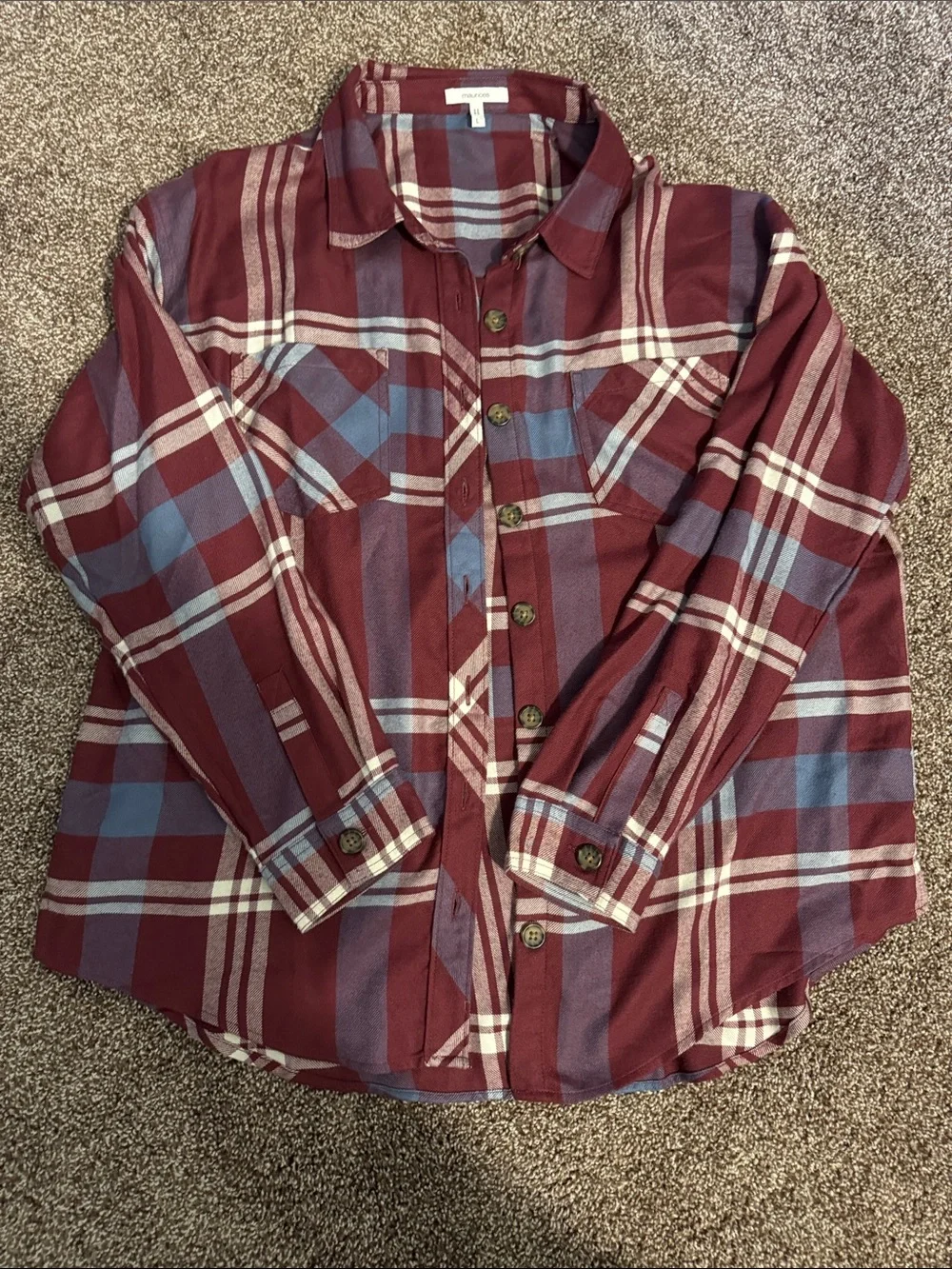 Maurices Burgundy and Blue Plaid Button-Down Shirt